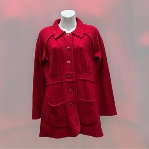 ANTHROPOLOGIE Women's Sparrow Red Boiled Jacket Button Up Collared Size M wool‎